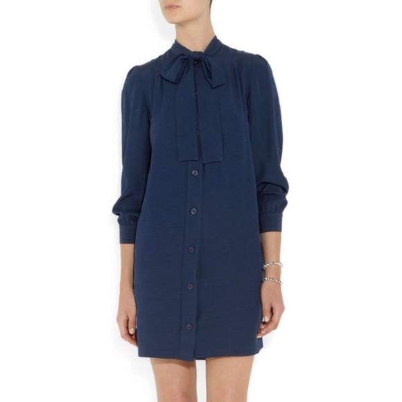 A.P.C. Dresses & Skirts - A.P.C. navy crepe pussy-bow dress
